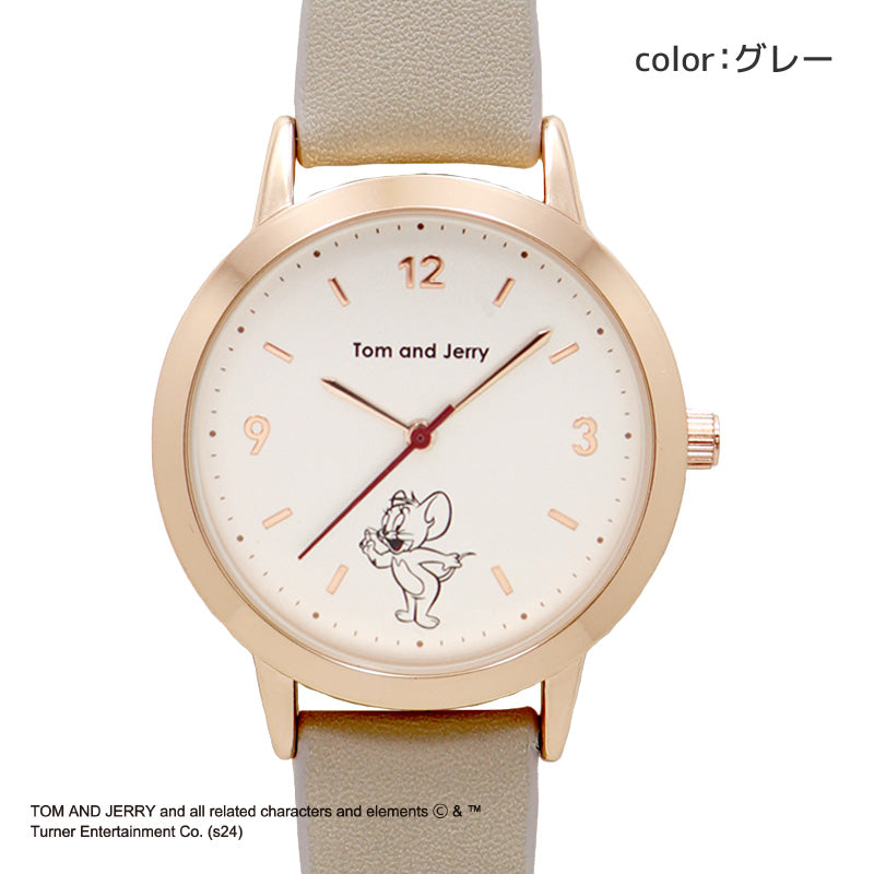 【グレー】トムジェリ レザー A  TAJ002P  トムとジェリー かわいい 腕時計 レディース 好評 ウォッチ 時計 アナログ時計 女性 キャラ アナログ シンプル 贈り物 プレゼント ギフト クリスマス 誕生日 公式ライセンス フィールドワーク