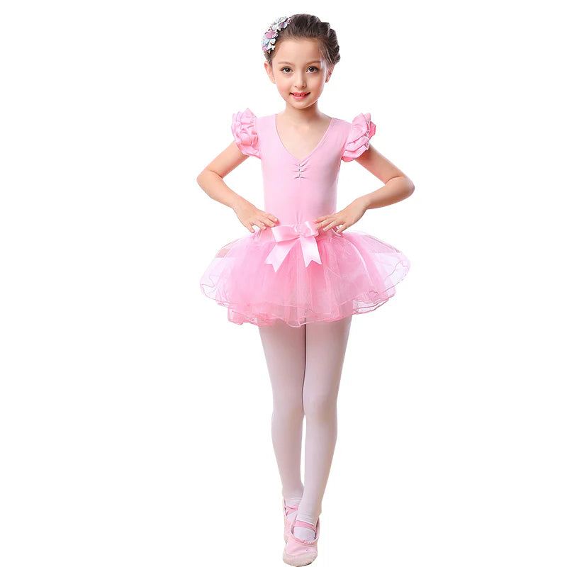 レオタード スカート付き 袖なし 110cm キッズ 女の子 子供 バレエ ダンス ウェア 衣装 ドレス リボン レース 可愛い 練習着 小学生 キッズ 女の子 半袖 長袖 肩フリル 秋 冬