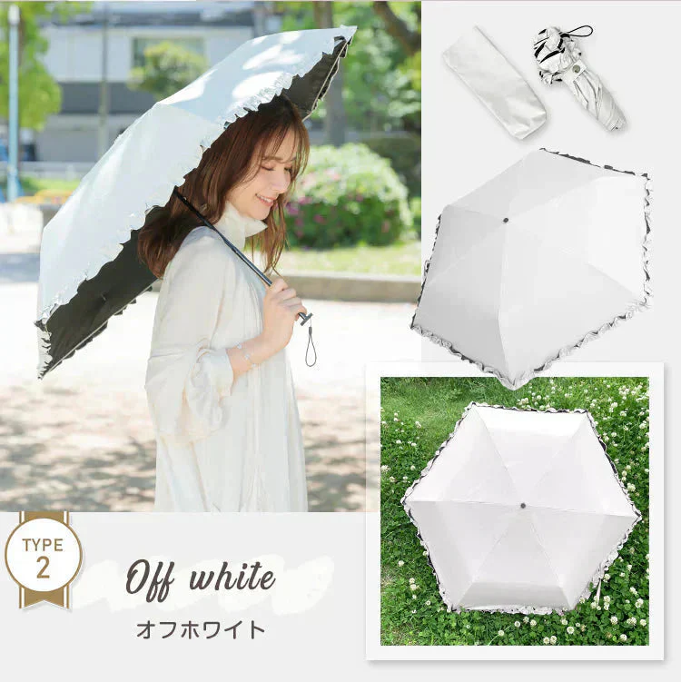 日傘 「タイプ2・ライトピンク」 軽量 折り畳み 晴雨兼用 遮光100% 完全遮光 UVカット 折りたたみ傘 フリル 日差し 紫外線 日焼け防止 レディース 内側黒 梅雨 熱中症