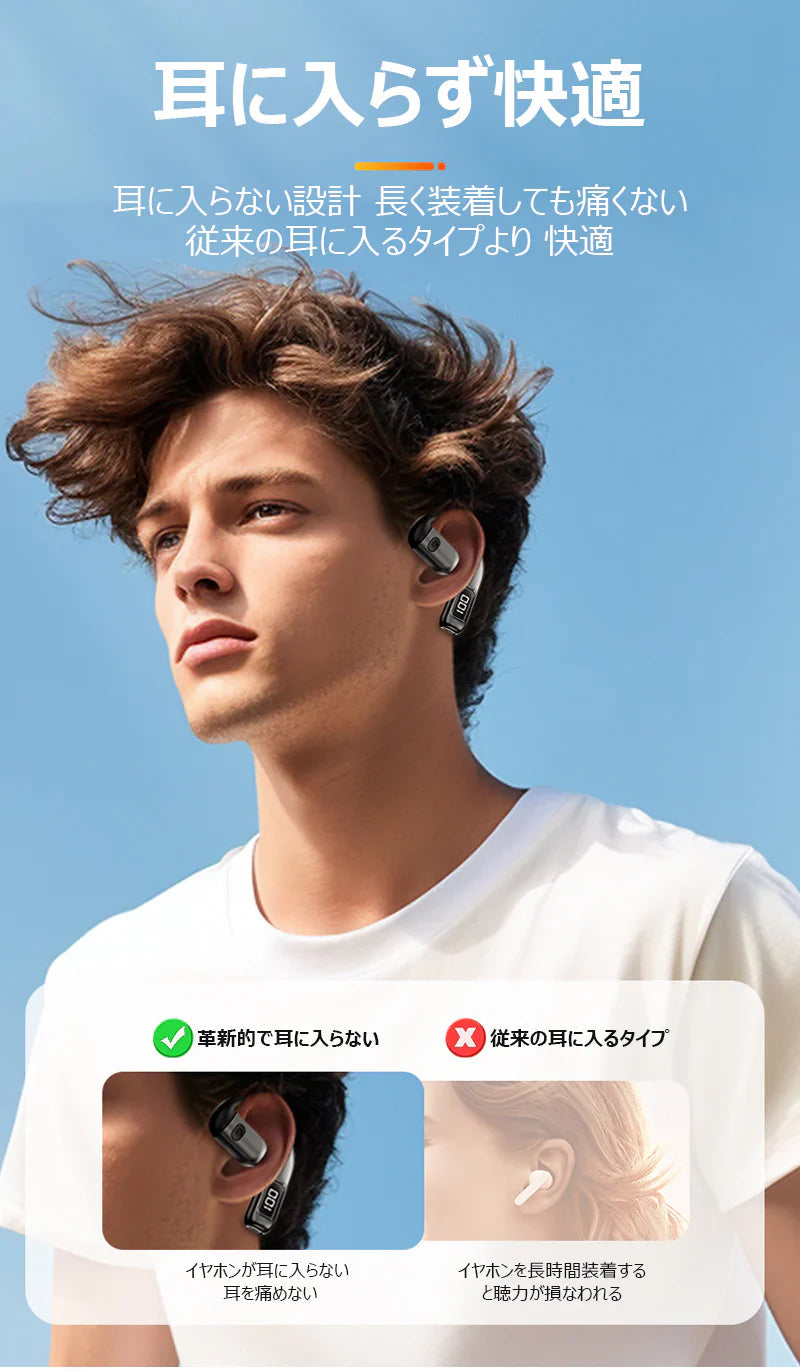 【携帯2台同時接続】ワイヤレスイヤホン 片耳 bluetooth5.5 左右耳兼用 180度回転 耳掛け式 ブルートゥースイヤホン 耳を塞がない オープン式 快適 iPhone/Android適用 ハンズフリー s134D(ホワイト)