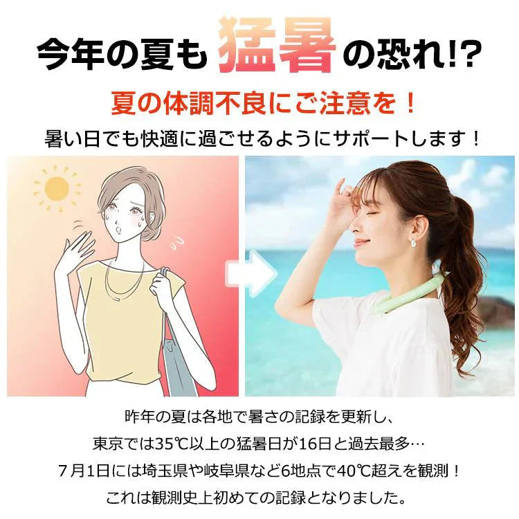 爽快リング 「28℃ ミントグリーン Mサイズ＆Lサイズ2本セット」 ネック リング クーラー PCM冷感 冷却 熱中症対策