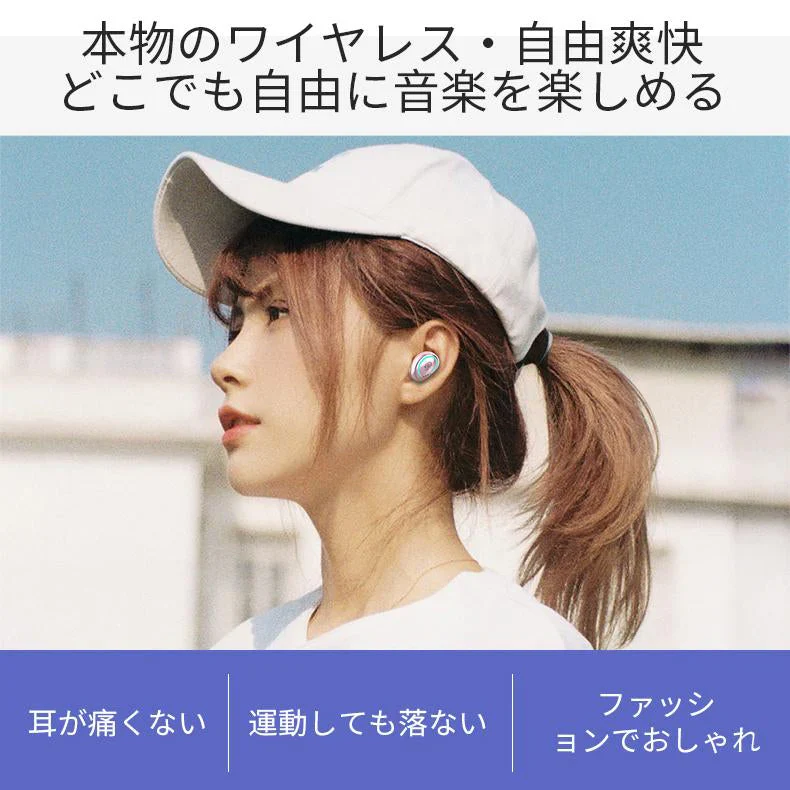 ブルートゥースイヤホン ヘッドホン 両耳 高音質 タッチタイプ　完全ワイヤレス 耳掛け式 自動ペアリング IPX7防水 Bluetooth 5.0 w595A(ブラック)