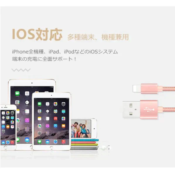 【ローズゴールド】iPhoneケーブル 長さ 1m 急速充電 充電器 データ転送ケーブル USBケーブル iPad iPhone13用 充電ケーブル XS Max XR X ３か月保証