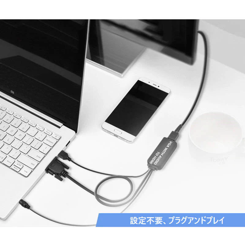 VGA入力 HDMI端子対応 変換アダプタ 1080P対応 音声映像出力 VGAオス→HDMIメス アナログ→デジタル変換 PC用