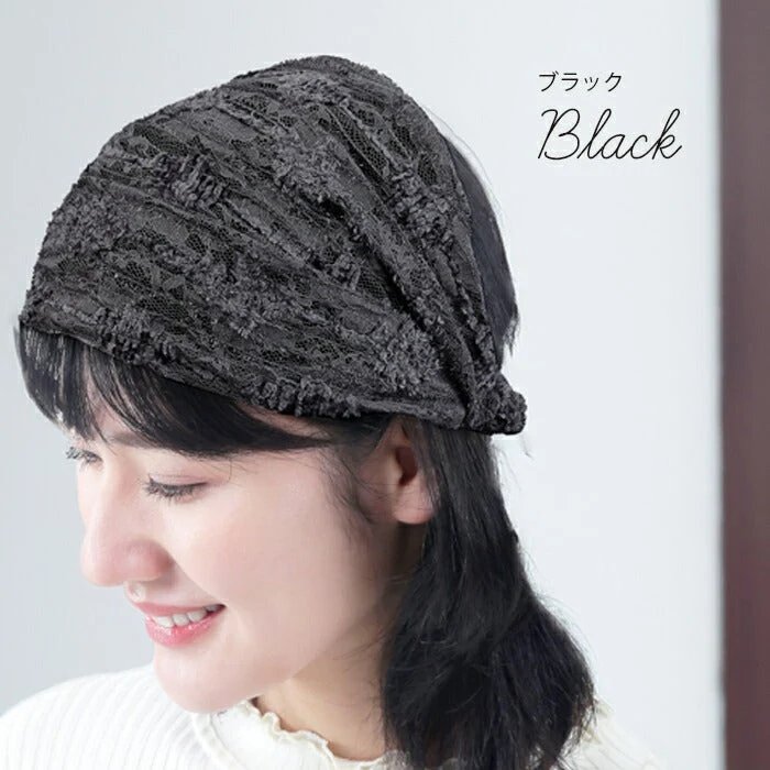 【ブラック】白髪隠し ヘアバンド ターバン レディース 女性 40代 50代 60代 レース かわいい おしゃれ 痛くない 幅広 薄手 薄毛隠し