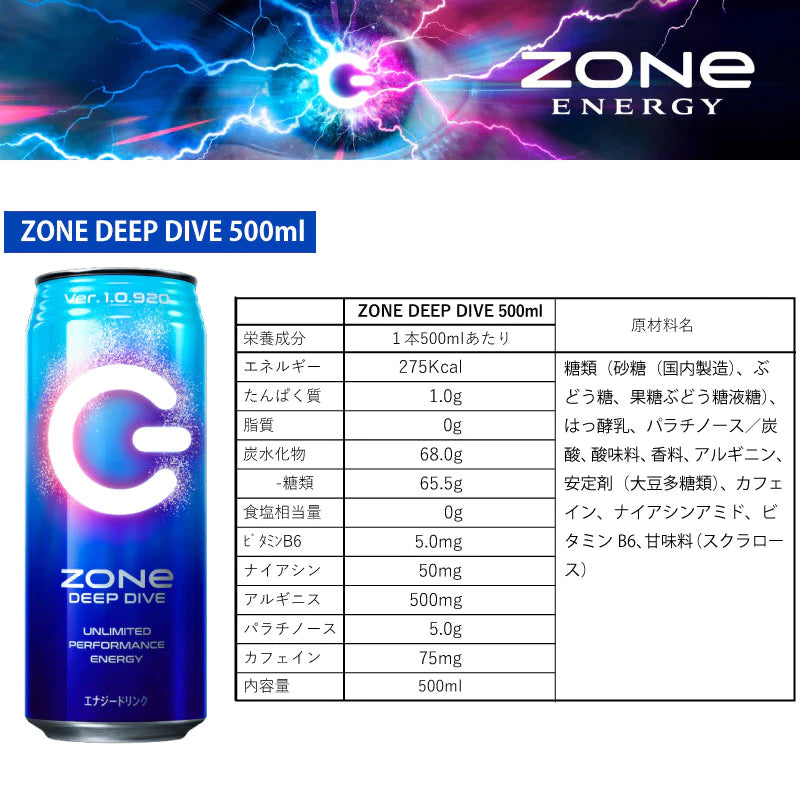 ZONe DEEPDIVE エナジードリンク 500ml ×48本
