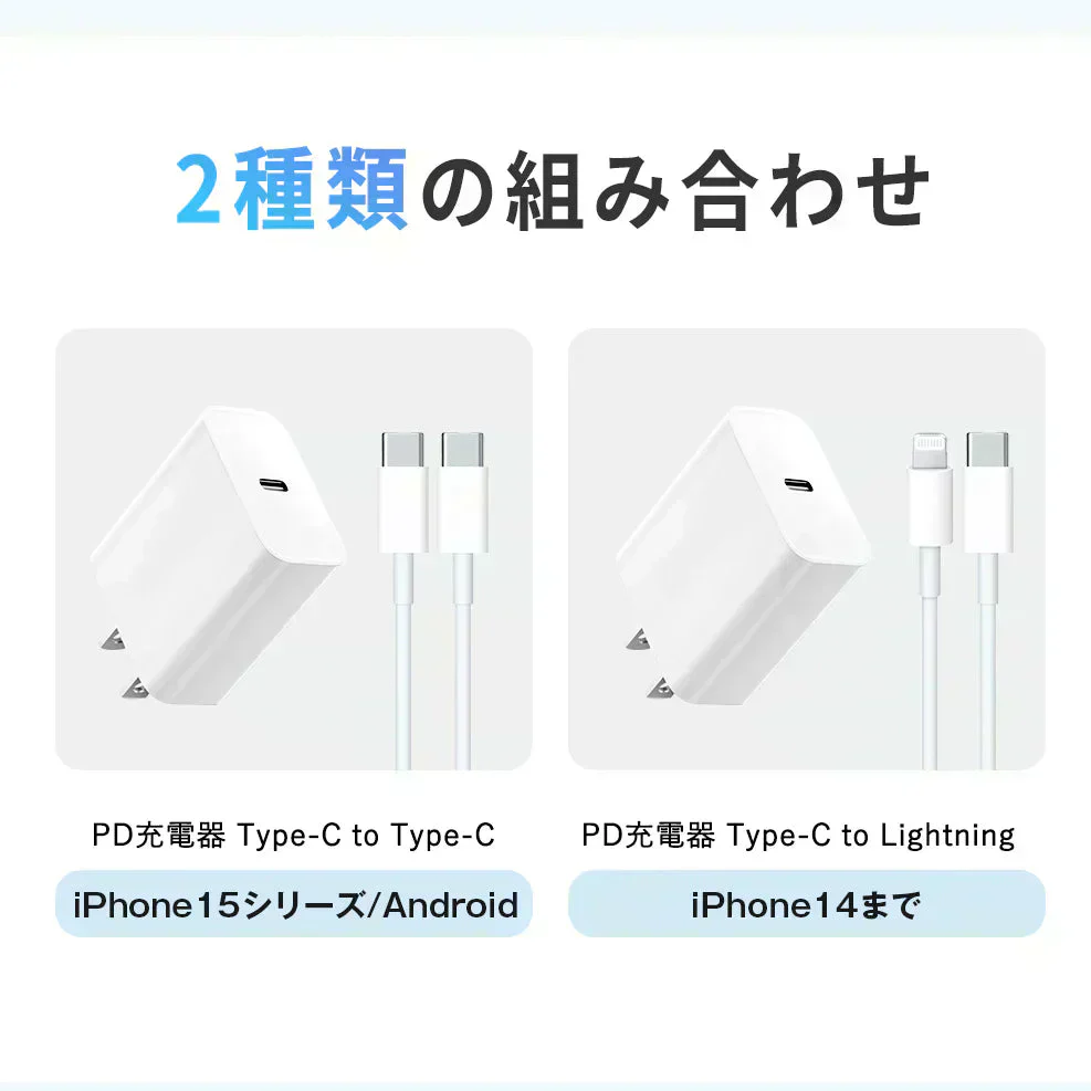【爆安秒殺セール！】★30分で60％まで充電★温度管理機能付き iPhone 充電器 ACアダプター Type-C 充電器 typeC-typeCのケーブル付き タイプC充電器 純正 タイプc コンセント pd 充電器 20w PSE認証 急速充電 usb-c アダプター Android充電器 アイフォン充電器