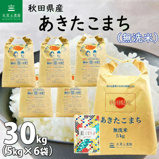 秋田県産 あきたこまち 無洗米30kg（5kg×6袋） 令和7年産 【古代米プレゼント付き】