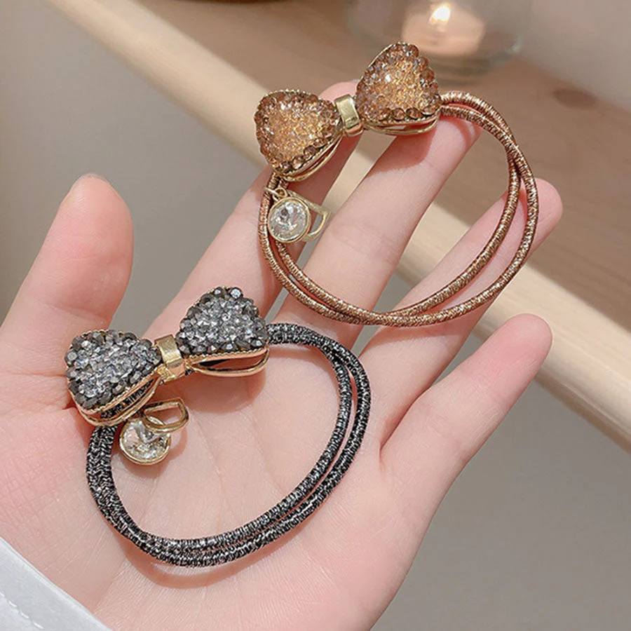 (シルバー)ヘアゴム　蝶結び　キラキラ　ヘアアクセサリー　韓国ファッション　かわいい　オシャレ　髪飾り　上品　大人っぽい　エレガント フェミニン 　シンプル
