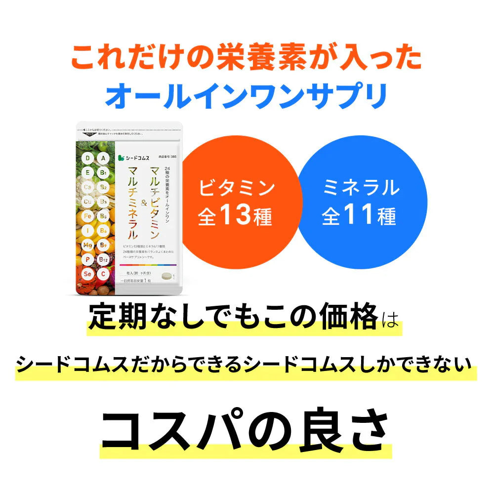 マルチビタミン＆マルチミネラル≪約1ヶ月分≫ 送料無料 サプリ サプリメント 健康 美容 ビタミンA ビタミンB ビタミンC ビタミンD ビタミンE 葉酸 ナイアシン  ミネラル  カロテン 鉄 亜鉛 カルシウム マグネシウム