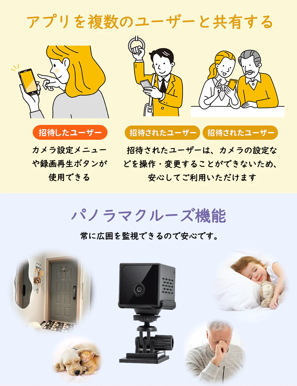 【内蔵型WiFi信号源&SDカード・クラウドサーバーに対応】防犯カメラ　室内　無線　ワイヤレス　工事不要　電池式防犯カメラ　小型防犯カメラ　家庭用防犯カメラ　wi-fiなし　電池式　ペットカメラ　ドライブレコーダー　室内外の防犯カメラ　監視カメラ　玄関カメラ ベビーモニター
