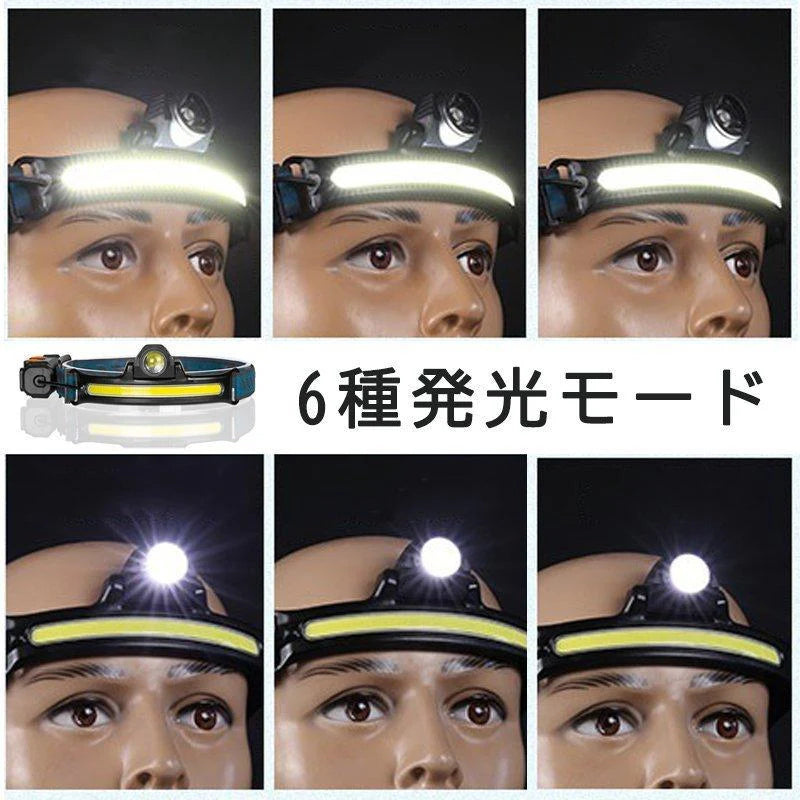 進化版 ヘッドライト充電式 LED 記憶機能付き 明るい 5つランプビーズ 6つ点灯モード センサー 90°角度調整可能 電池残量指示 防水 防災 夜釣り w228