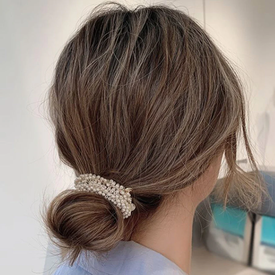 (クリア)ヘアゴム パール バブル シンプル ブレスレット ビーズ ヘア留め ヘアアクセサリー 髪飾り 上品 パーティー飾り