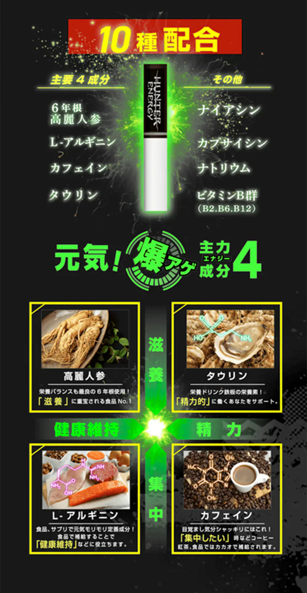 正規品！HUNTER ENERGY ＼エナジードリンク風味 3箱セット／ 電子タバコ ニコチンなし 加熱式タバコ ハンターエナジー 吸うエナジー系スティック 電子たばこ 使い捨て 人気 禁煙グッズ 全方位スキ無し 吸ってエナジーMAX 高麗人参 タウリン L-アルギニン カフェイン タバコ代用品