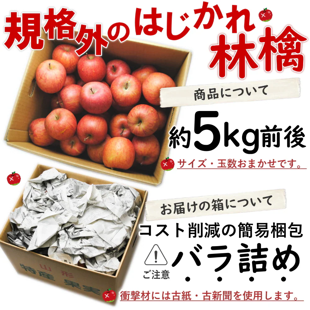 【12月上旬-下旬頃ご注文受付順次】訳ありりんご ふじ 山形県産 サンふじ 約5kg 山形産 バラ詰め 林檎 リンゴ ふじ フジ サイズおまかせ