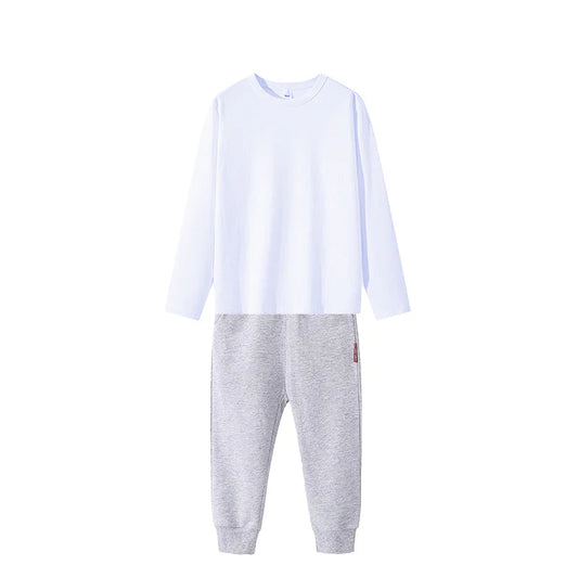 2点セット グレー 140cm Tシャツ長袖 白 1枚 と スウェットズボン1枚 体育 体操服 子供 キッズ パンツ 秋 春 冬 通気性 運動会 イベント 男女兼用 90 100 110 120 130 140 150