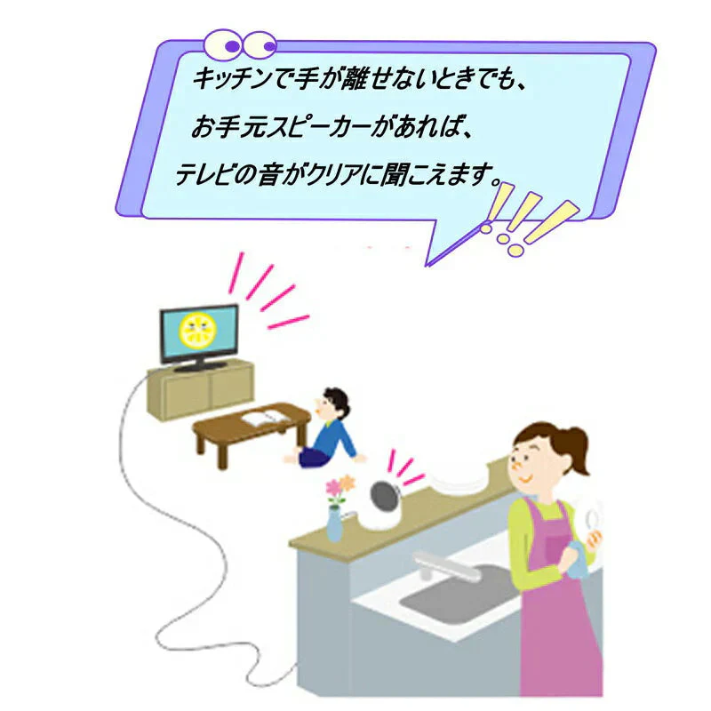 お手元スピーカー  小型 テレビ 大音量 高齢者 音はっきり 設定不要 簡単 電池式 有線 コード長5m 家族 深夜 ボリューム 集音 拡声 補聴 キッチン リビング 寝室