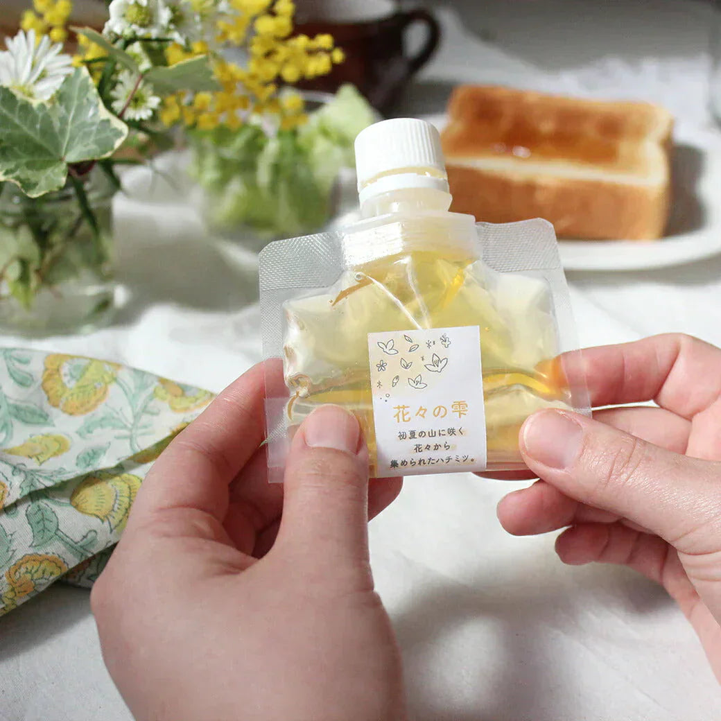 国産 天然ハチミツ　花々の雫 パウチタイプ 90g 非加熱 はちみつ 蜂蜜 ギフト 瓶詰 国産蜂蜜