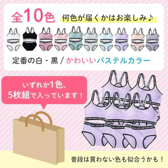 【予約商品・発送時期は商品説明に記載】福袋 2025 レディース スポーツブラ ショーツ 5組 セット 下着 上下セット アンダーウェア ブラジャー パンツ ノンワイヤーブラ フィットネス ヨガ ランニング 福袋対象 肩紐 かわいい 可愛い 小学生 高校生 大人 痛くない まとめ買い 送料無料