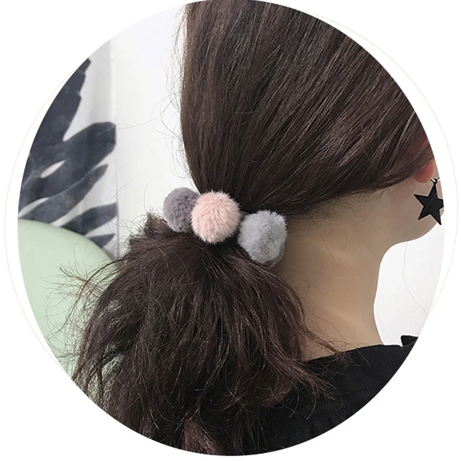 (ブラックグレー)ファー シュシュ ヘアゴム リングゴム 金具なし 職場 ヘアアクセサリー 大人 子供 髪留め
