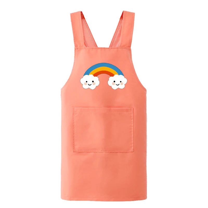 キッズエプロン コーラル Sサイズ バッククロスエプロン 紐レス 防水 子供用エプロン かわいい キャラクター付 110 120 130 140 幼稚園 小学生 料理 おしゃれ 調理実習 絵画 料理