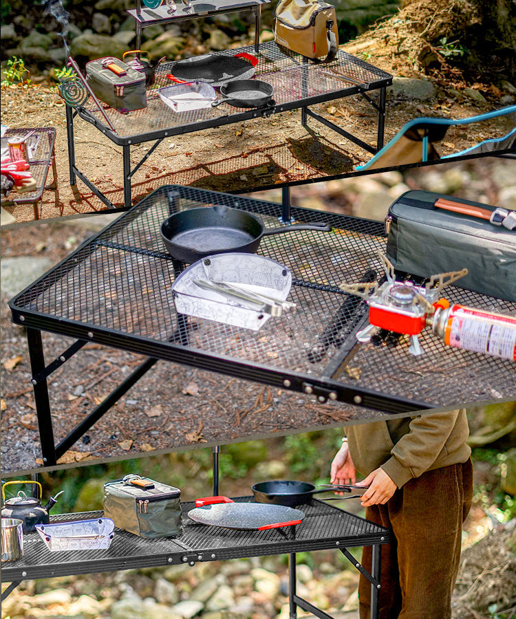 アウトドアテーブル メッシュテーブル レジャーテーブル 120cm ミニテーブル サイドテーブル 折りたたみ 折りたたみテーブル メッシュ テーブル アウトドア 高さ調節 キャンプ ソロキャンプ BBQ 大きい スチール コンパクト 軽量