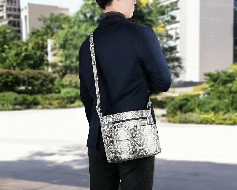 【ブラック】Costoroma 本革 パイソン ショルダーバッグ 大容量 メンズ レディース 斜め掛け 肩掛け