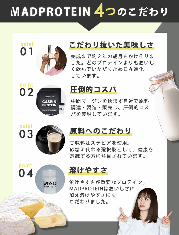 カゼインプロテイン 1kg ノンフレーバー スロープロテイン 国内加工 (MADPROTEIN) マッドプロテイン