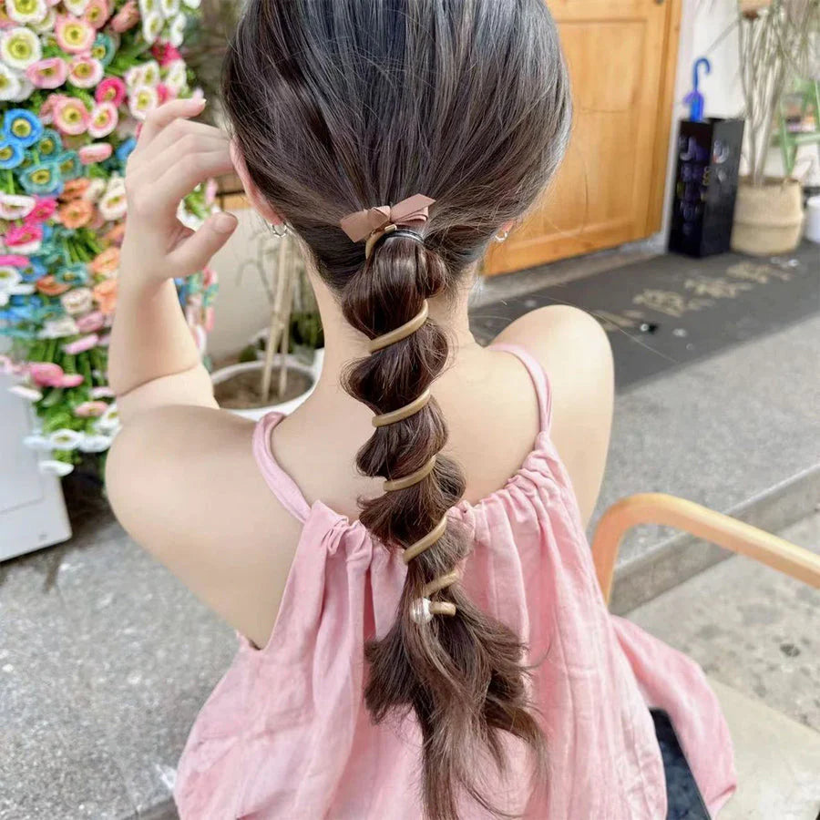 (ブラウン)プリングヘアゴム くるくる ヘアアクセサリー ハート オシャレ 髪飾り ヘアゴム コイルポニー ワイヤーポニー まとめ髪