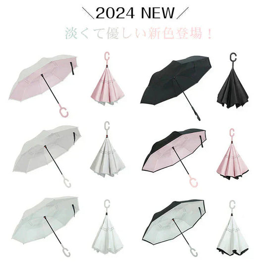 ＼2024新色追加／「ペールグレー×ブラック」 傘 逆さ傘 ボタン式 日傘 晴雨兼用 折り畳み傘 プレゼント 遮光 梅雨 雨 レディース メンズ 逆傘 日焼け UVカット 雨傘 紫外線 熱中症 【プチプラ特集】