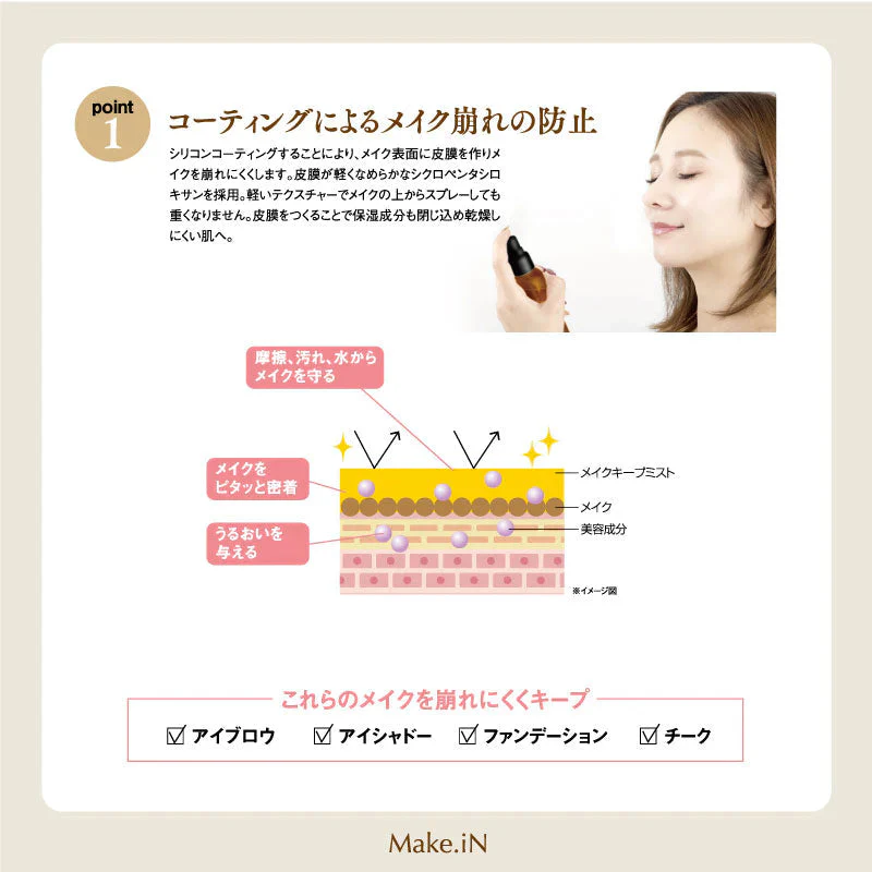 Make.iN メイクキープミスト 80ml 日本製 メイクイン 美容成分 シリコンコーティング 仕上げ用ミスト メイク崩れ防止スプレー マスク汚れ防止