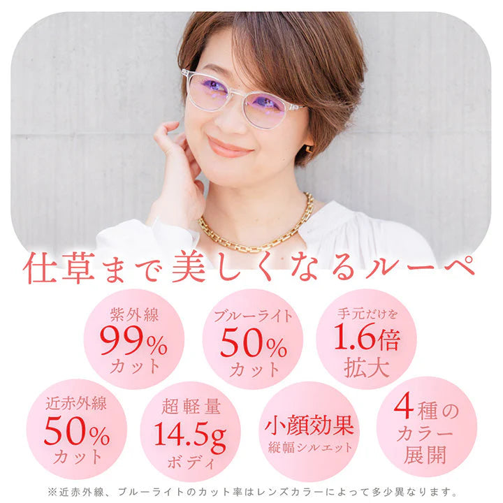 【お取り寄せ】東海光学トリプルーペ  フォーマル(グレー) triploupe ルーペ 眼鏡 メガネ 拡大鏡 東海光学 ブルーライトカット uvカット 近赤外線カット サングラス カラーレンズ レディース