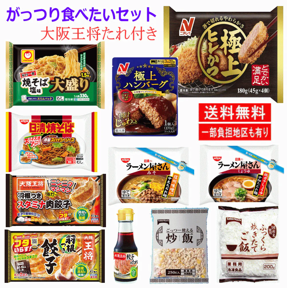 【新発売】 がっつり食べたい貴方用 冷凍食品 11種 ニチレイ 冷凍 極上ハンバーグ 極上ヒレかつ 王将羽根つき餃子 大阪王将タレ ごはん 焼きそば ラーメン