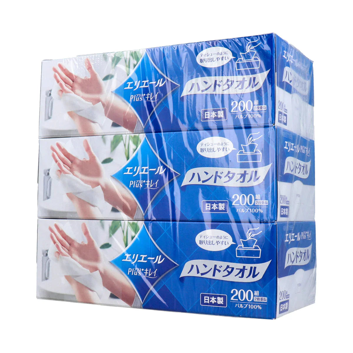 ペーパーハンドタオル 大王製紙 エリエール Plus+キレイ ソフトタイプ ボックス 200組400枚 3箱入り X4パック