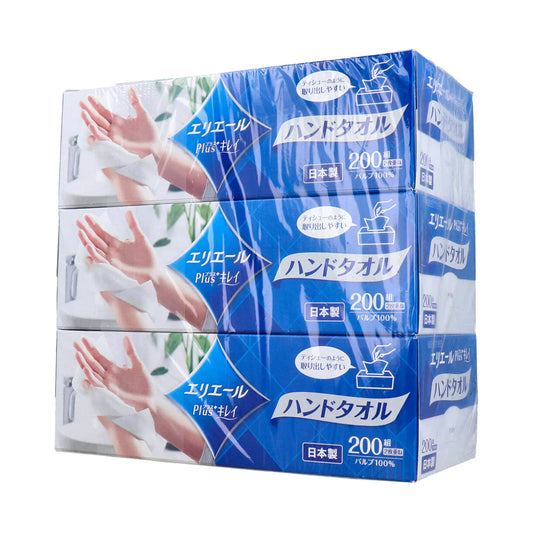 ペーパーハンドタオル 大王製紙 エリエール Plus+キレイ ソフトタイプ ボックス 200組400枚 3箱入り X4パック