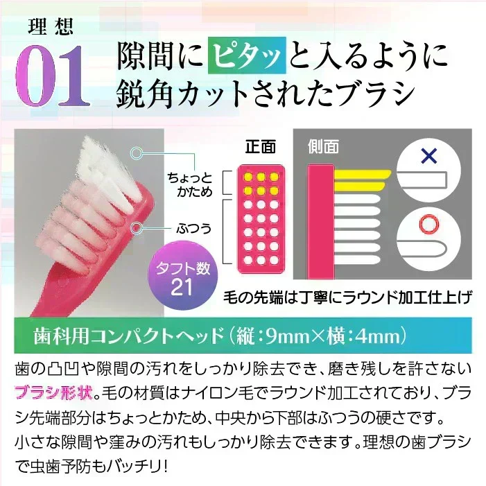 歯科専用歯ブラシ Gupita グピタ (毛のかたさ：Mふつう) 10本セット ／ 理想の歯ブラシ 全5色 個包装 ／ 復興支援商品【メール便送料無料】