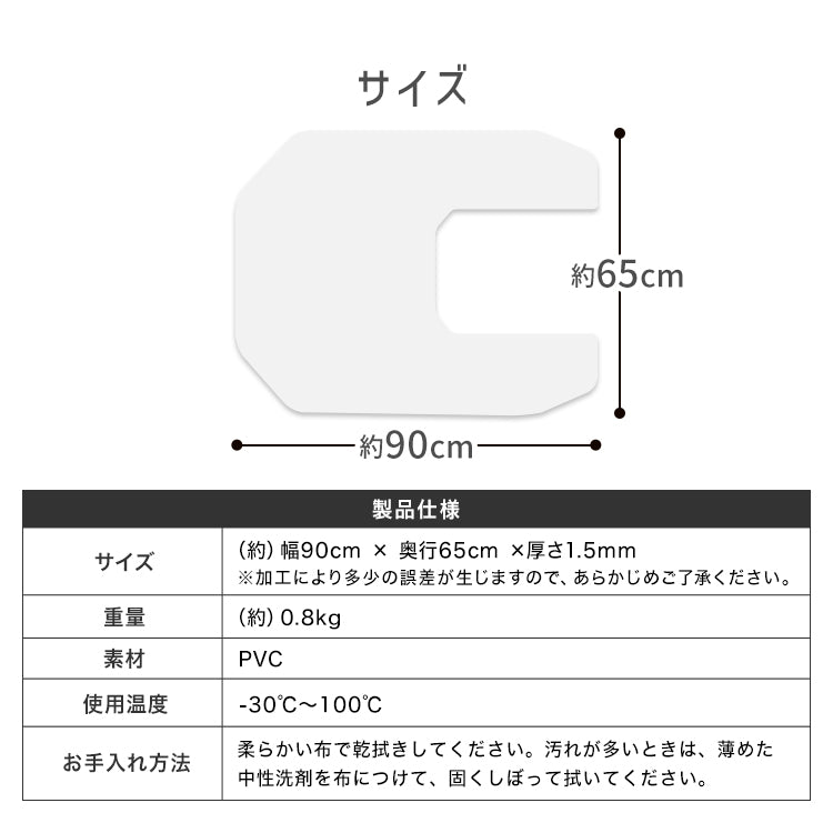 トイレマット クリア 透明 65×90cm 1.5mm厚 防水 クリアマット 足元マット 透明マット 保護シート クリアトイレマット トイレタリー トイレ用品 トイレグッズ 床 汚れ防止 フローリング 傷防止 床暖房対応