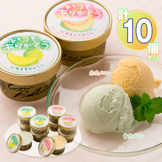 いつもありがとうラベル 北海道メロンアイスクリームセット 計10個【送料込み】【二重包装不可】【お届け不可地域：沖縄・離島】