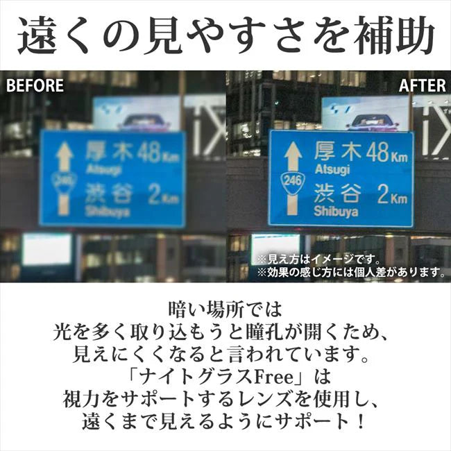 ナイトグラス　フリー(マットブラック) /運転 ドライブ 夜用メガネ 一般医療機器 夜ドライブ ナイトグラス夜間眼鏡 ドライブ 車 視界 目の疲れ メガネの上から装着可能