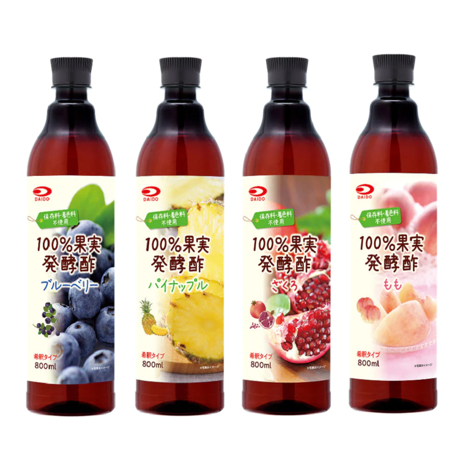 【4種/計4本】100パーセント果実で作った発酵酢（ざくろ、もも、パイナップル、ブルーベリー）