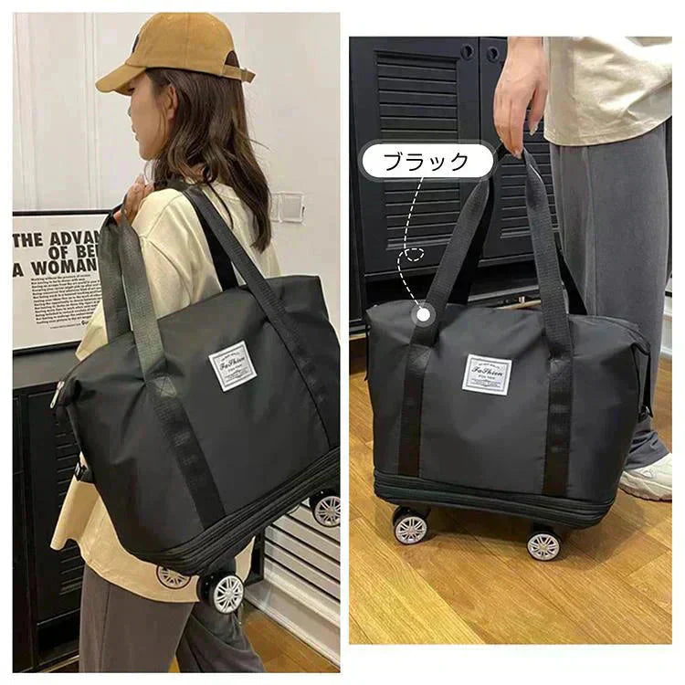 キャリーバッグ 「ブラック」 旅行バック 2way 多機能40L/60L/80Lの3段階が調整可能 大きさ調節 4輪 横押し 折りたたみ 軽量 軽い 大容量 機内持ち込み ボストンバッグ おしゃれ 防水 撥水加工 出張