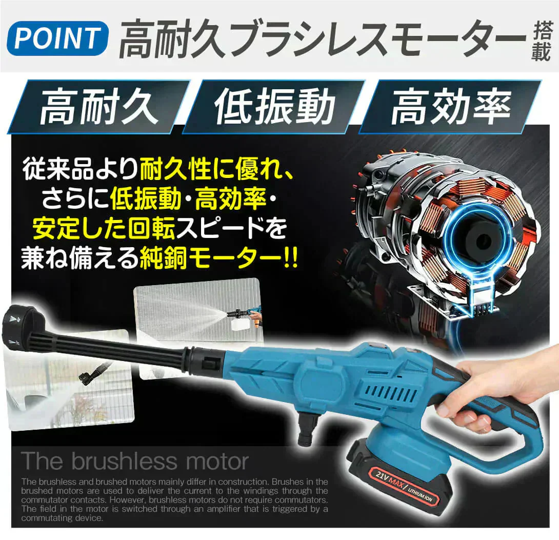 強力ハンディ高圧洗浄機BL　バッテリ充電器別売 高圧洗浄機 充電式 6in1 21V マキタバッテリ互換 専用ケース付 ブラシレス 洗車 掃除 ベランダ バケツ