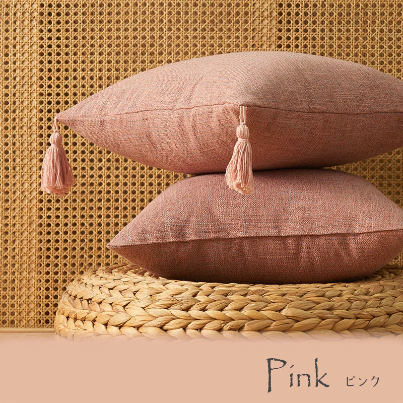 【グリーン (2枚セット)　フリンジ付き】クッションカバー 45×45cm 北欧 おしゃれ 冬 2枚セット フリンジ付き 丸洗いOK 柔らか かわいい 汚れ防止 洗える 無地 インテリア 替えカバー 伸縮性 ソファカバーと合わせ 新生活 転居 引っ越し 12色