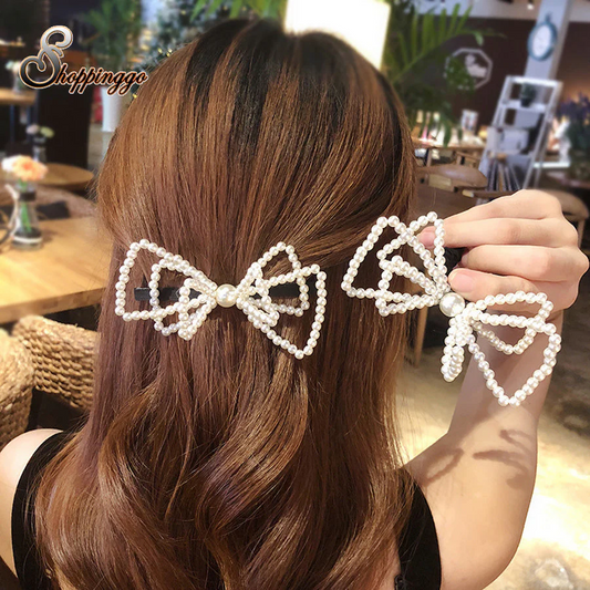 (Aゴム)ヘアピン ヘアゴム 結び  リボン パールビーズヘアピン パッチン留め かわいい ヘアアクセサリー ホワイト 子ども おしゃれ