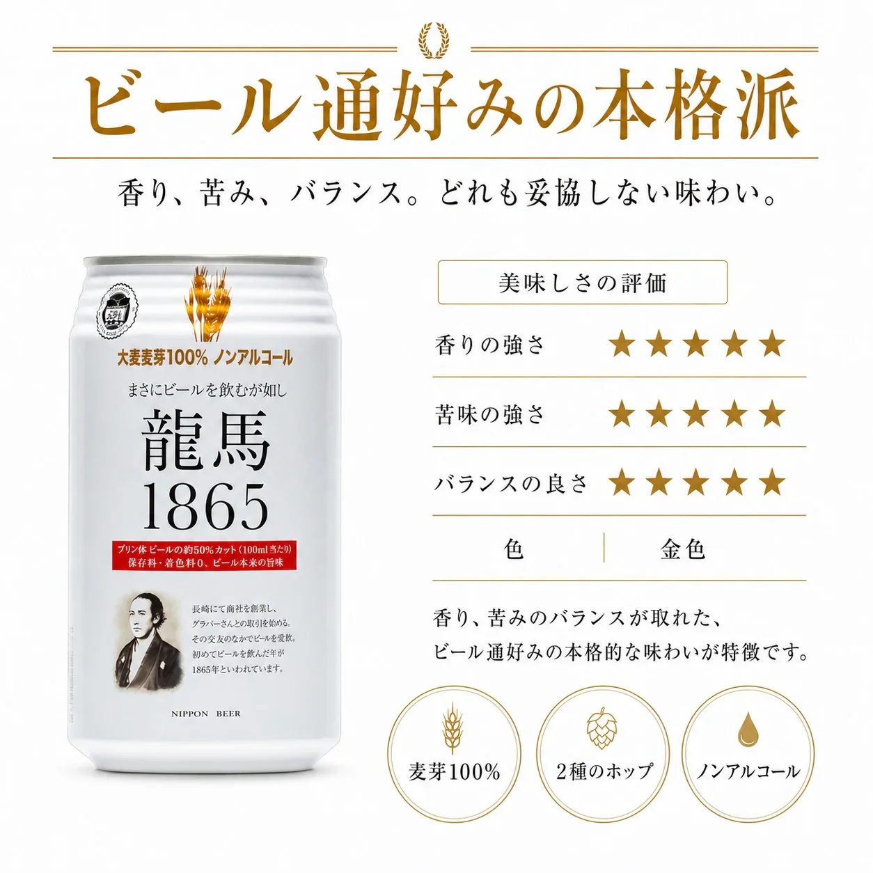 【1ケース】 日本ビール龍馬  1865(ノンアルコールビール)350ml 24本
