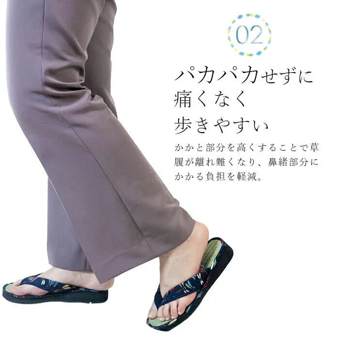 【くつろぎネコ　Mサイズ】草履 レディース 痛くない 安い 草履サンダル い草 M/L ネイビー 藍染め 和柄 たたみ草履