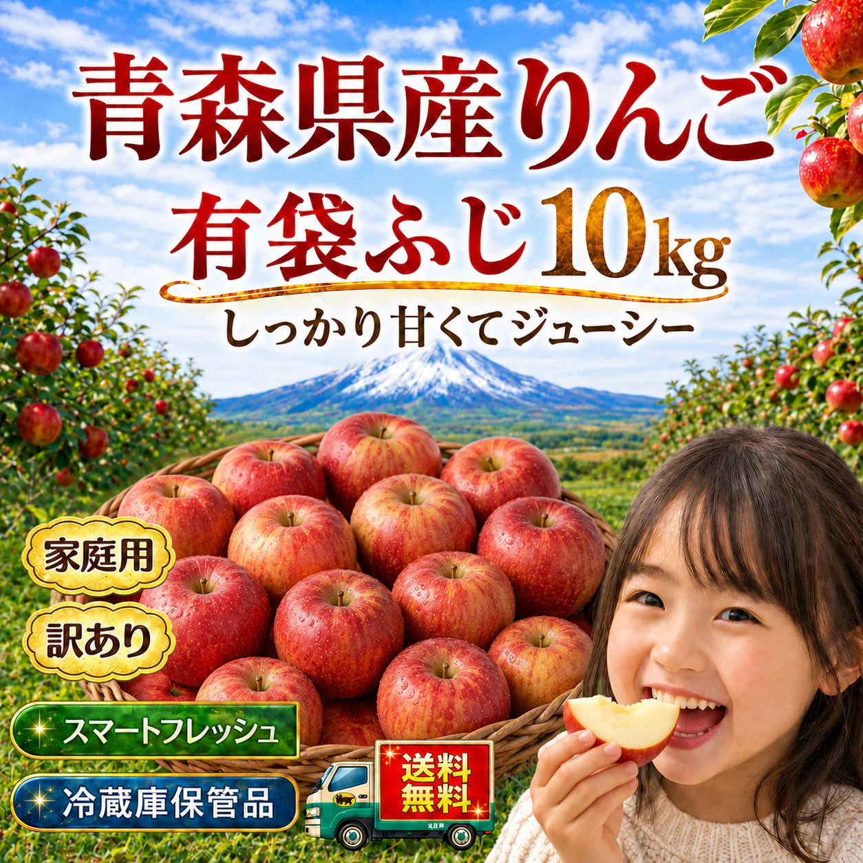 クール便　青森県産　訳あり　りんご　スマートフレッシュ！　有袋ふじ　22-46玉　10kg　　送料無料！