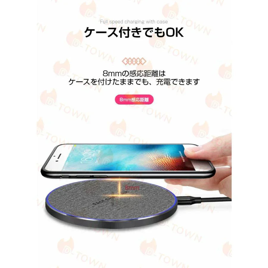 ワイヤレス 充電器 　多重安全保護機能搭載 発熱対策 急速 無線 充電 超薄型 軽量 多重保護 車載 ワイヤレスチャージャー スマホ充電器 置くだけ充電 w306B(グレー)