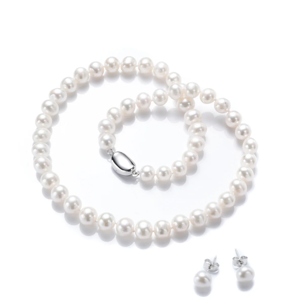 【品質保証】本真珠ネックレス＆ピアスSET Pearl ホワイト 7.5-8.0mmパールネックレス　冠婚葬祭