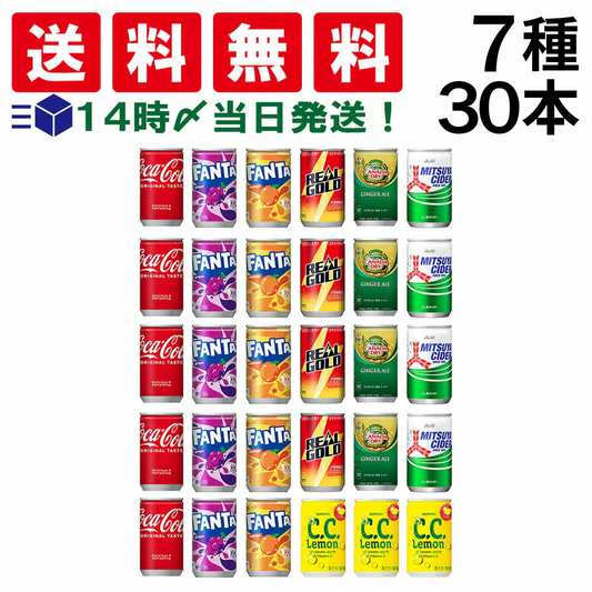 【 送料無料 】 炭酸飲料 ジュース ミニ缶 160ml 7種 C 計30本 詰め合わせ 飲み比べ アソート セット